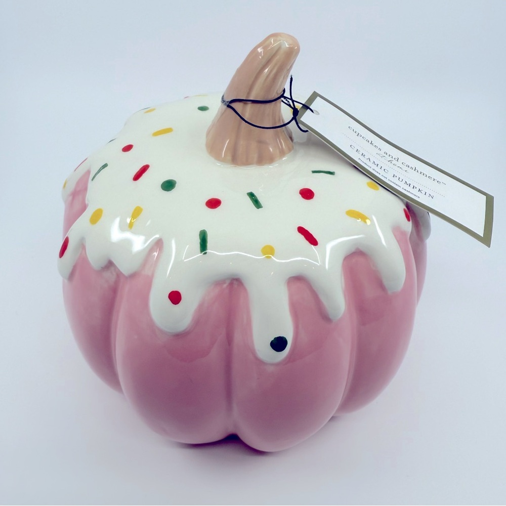 Frosted Sprinkle PINK Cupcake Ceramic Halloween Pumpkin by Cupcakes & Cashmere